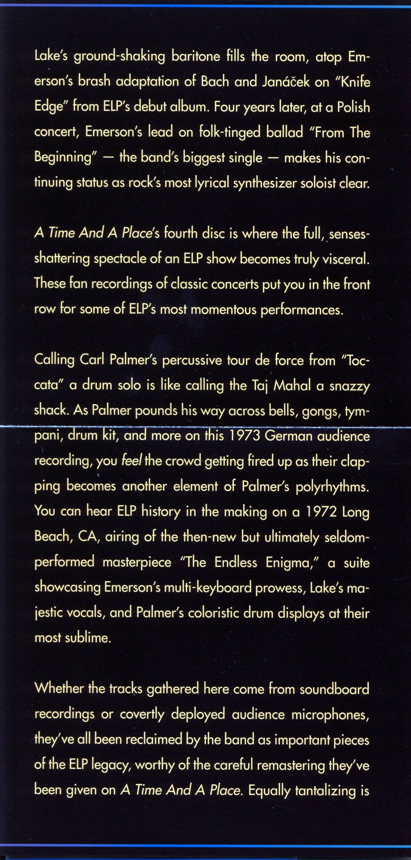 Emerson, Lake and Palmer A Time and A Place : Booklet 1